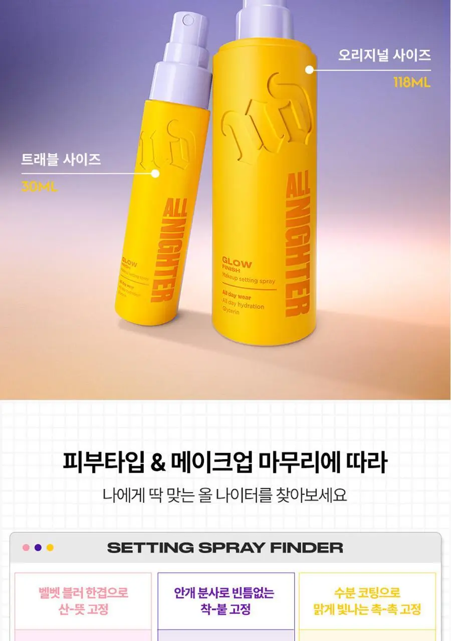 [리뉴얼/단독선런칭] 어반디케이 올 나이터 메이크업 세팅 스프레이 글로우 118ml 상세페이지 14